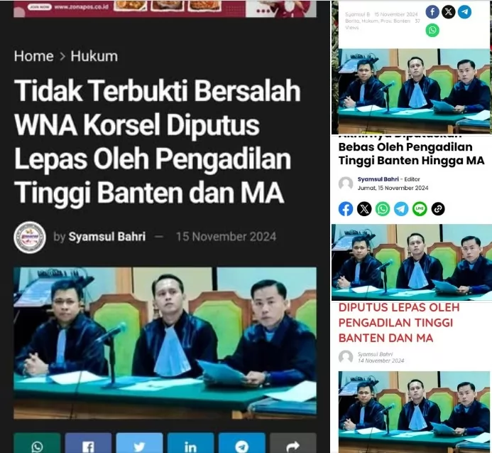 Tidak Terbukti Bersalah, WNA Korsel Diputus Lepas Oleh Pengadilan Tinggi Banten dan MA
